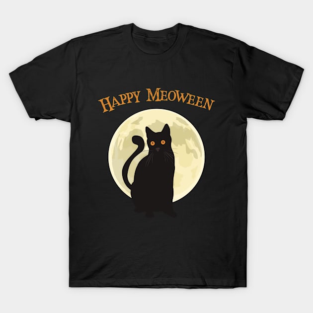 Happy Meoween Black Cat Halloween T-Shirt by RJCatch